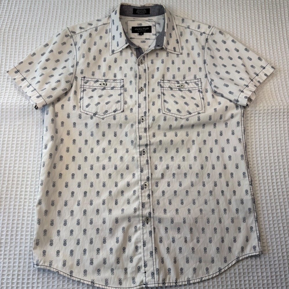 Eighty Eight Platinum Mens Small White Navy Pineapple Print Short Sleeve Shirt
